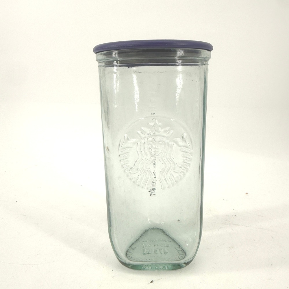Starbucks Tumbler Unisex 16oz Clear Green Recycled Glass Triangular Spain Lid